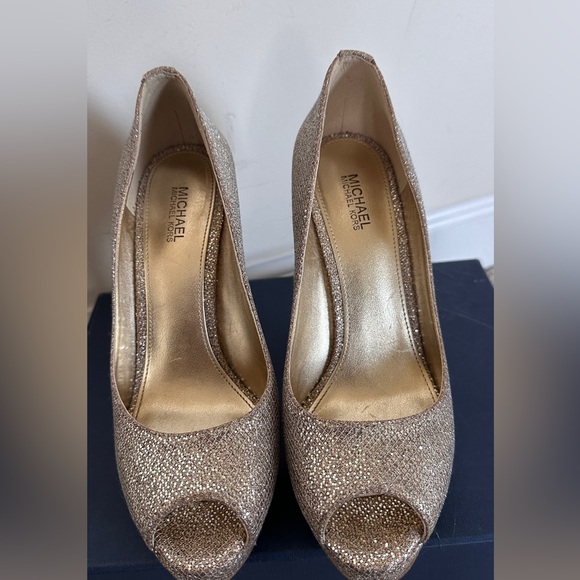 Gold Sparkly Peep-Toe Pumps - Picture 9 of 12